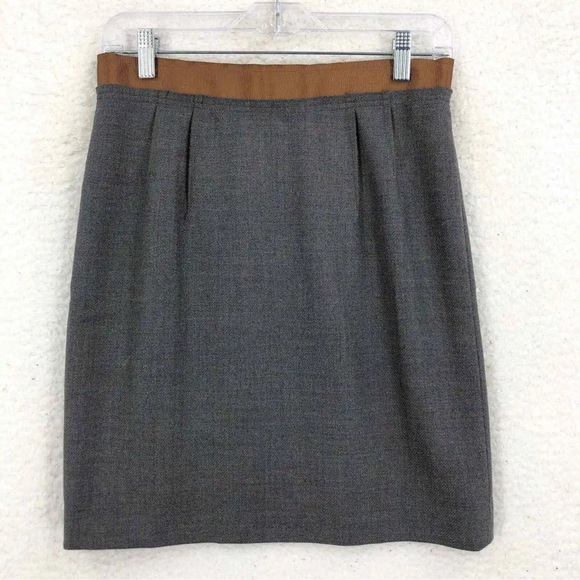 LOFT Womens Gray Wool Pencil Mini Skirt Ribbon Waistband Pleated Front Lined - Picture 1 of 5